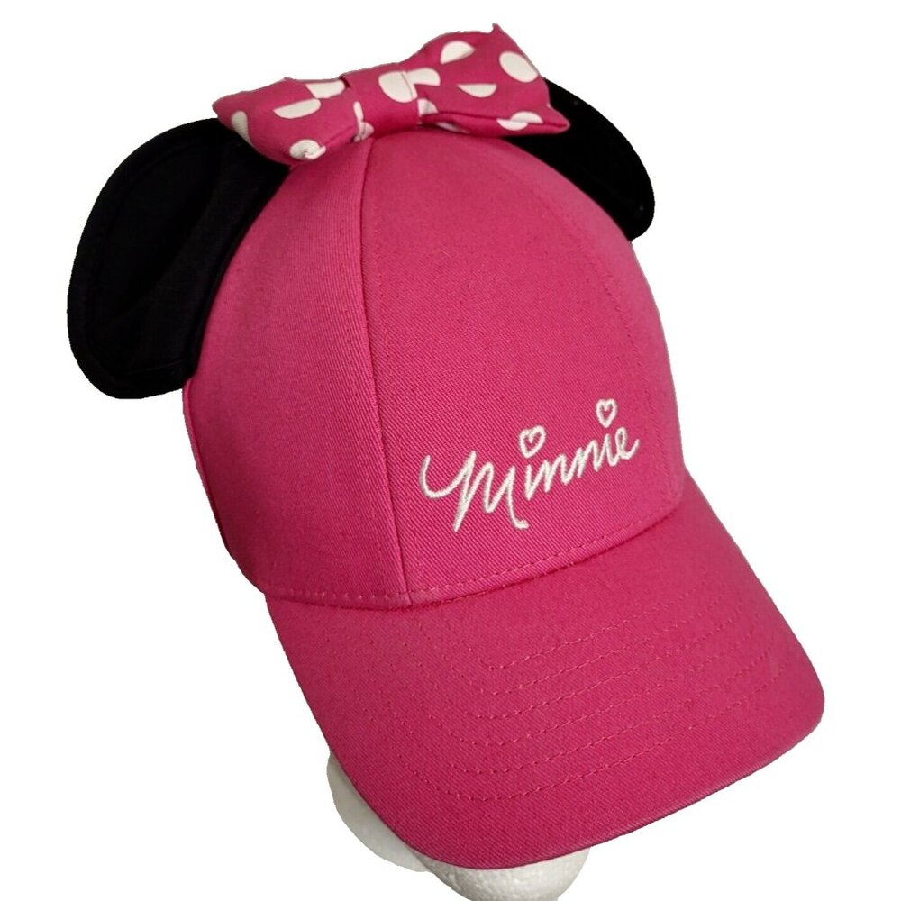 Disney Pink Black Mesh Polka Dot Bow Minnie Mouse Baseball Hat With Ears